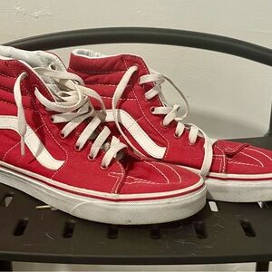 Vans Red and White High-Top Sneakers